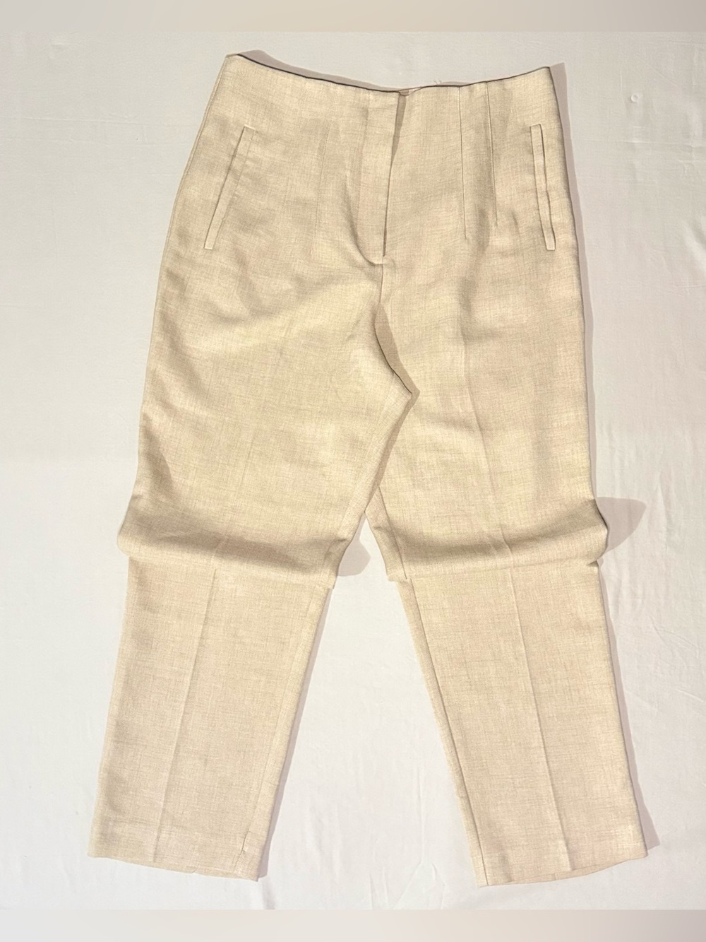 Primark Linen Blend Wide Leg Trousers Beige High Rise Pleated Size 10